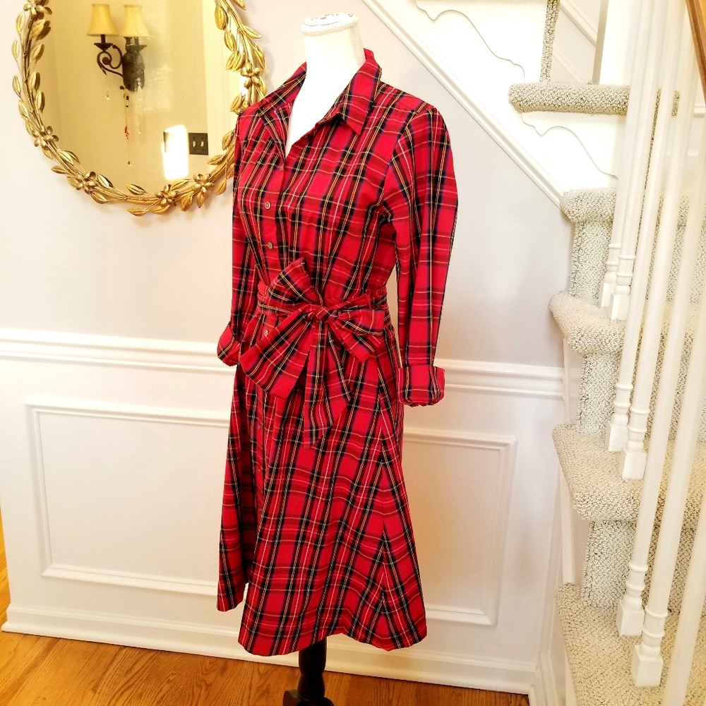 🆕️ J CREW Red Tartan Plaid Tie Waist Pin Up Dress - Picture 8 of 9